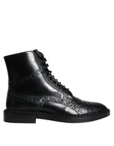 Dolce & Gabbana Black Leather Lace Up Mid Calf Boots Shoes -   -  Dolce & Gabbana.